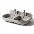 Lave-mains en pierre composite gris avec robinet double 80 x 50 x 15 cm
