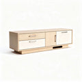 Meuble TV en bois naturel avec rangement blanc dimensions 120 x 40 x 50cm