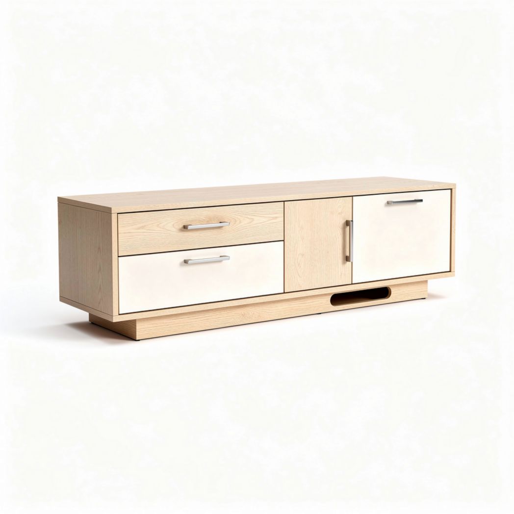 Meuble TV en bois naturel avec rangement blanc dimensions 120 x 40 x 50cm