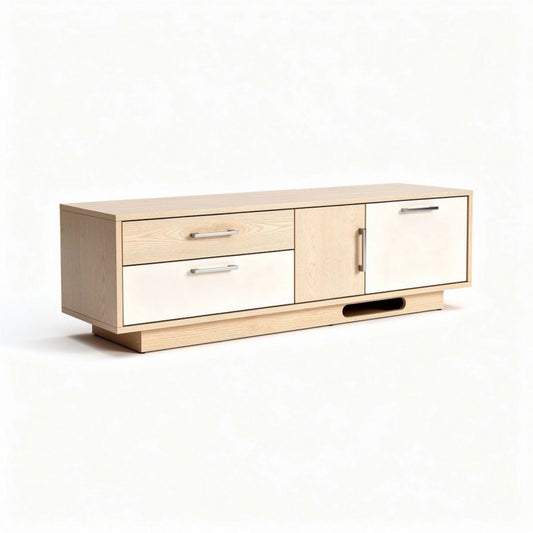 Meuble TV en bois naturel avec rangement blanc dimensions 120 x 40 x 50cm