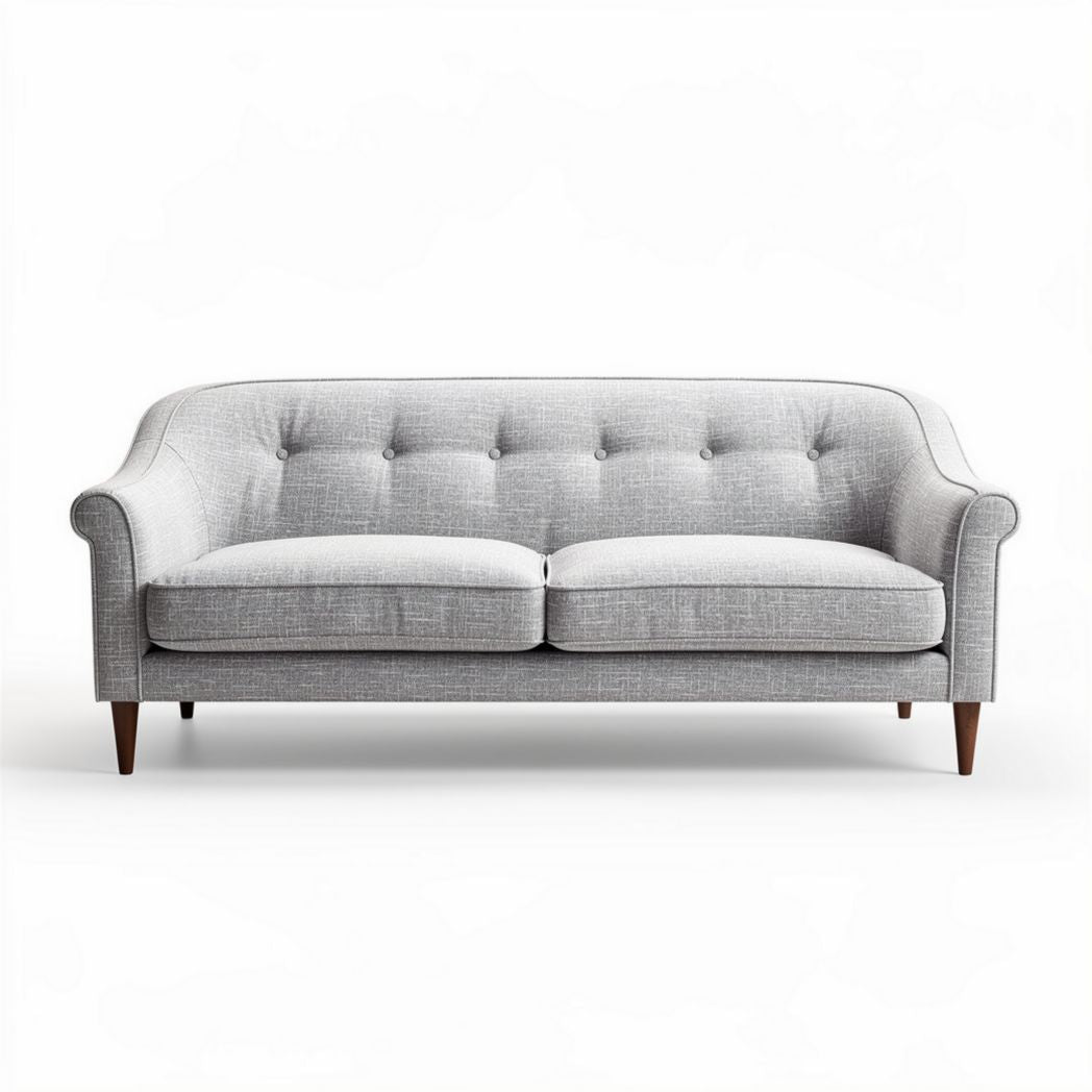 Canapé en tissu gris avec pieds en bois dimensions 200 x 85 x 80cm