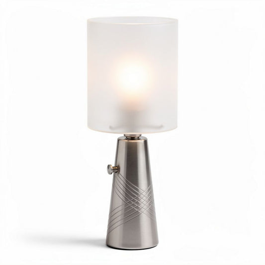 Lampe de table en métal argenté avec abat-jour en verre opale 20 x 15 x 38cm