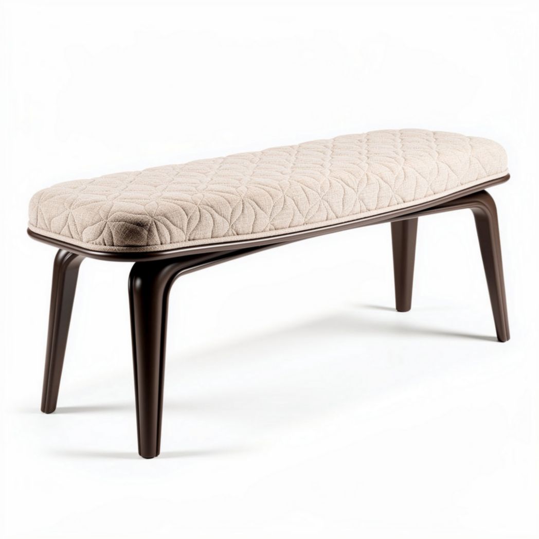 Banc en bois de noyer avec assise rembourrée beige 120 x 40 x 45cm