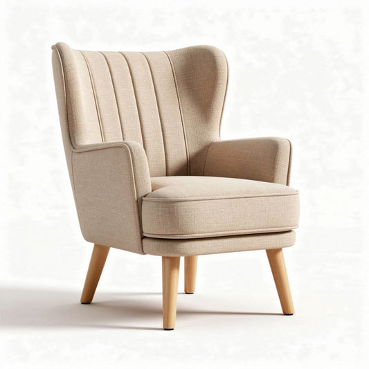 Fauteuil en tissu beige avec structure en bois 70 x 70 x 90cm